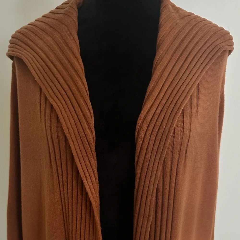 Cyrus Hooded Open Cardigan With Pockets In Saddle Color - Size XXL - Picture 2 of 5
